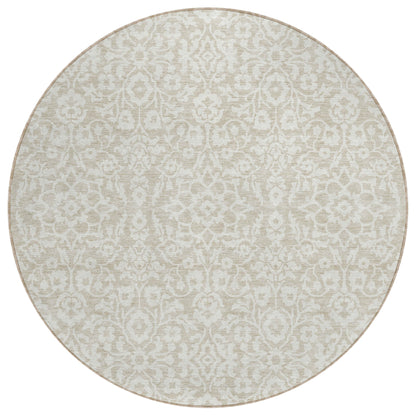 Tabselect Home Line 8' Beige And Ivory Round Damask Washable Indoor Outdoor Area Rug
