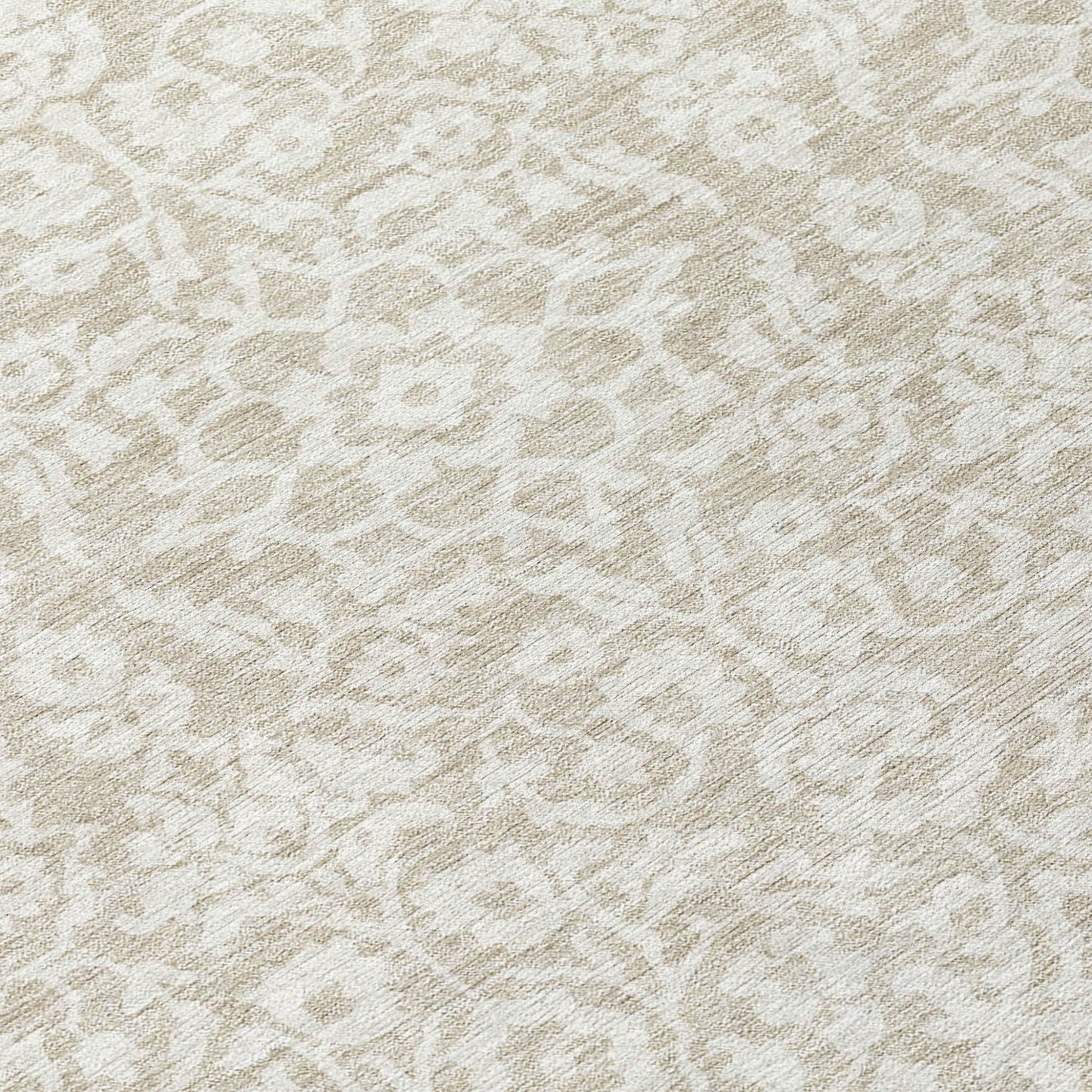 Tabselect Home Line 8' Beige And Ivory Round Damask Washable Indoor Outdoor Area Rug