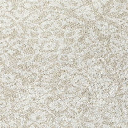 Tabselect Home Line 8' Beige And Ivory Round Damask Washable Indoor Outdoor Area Rug