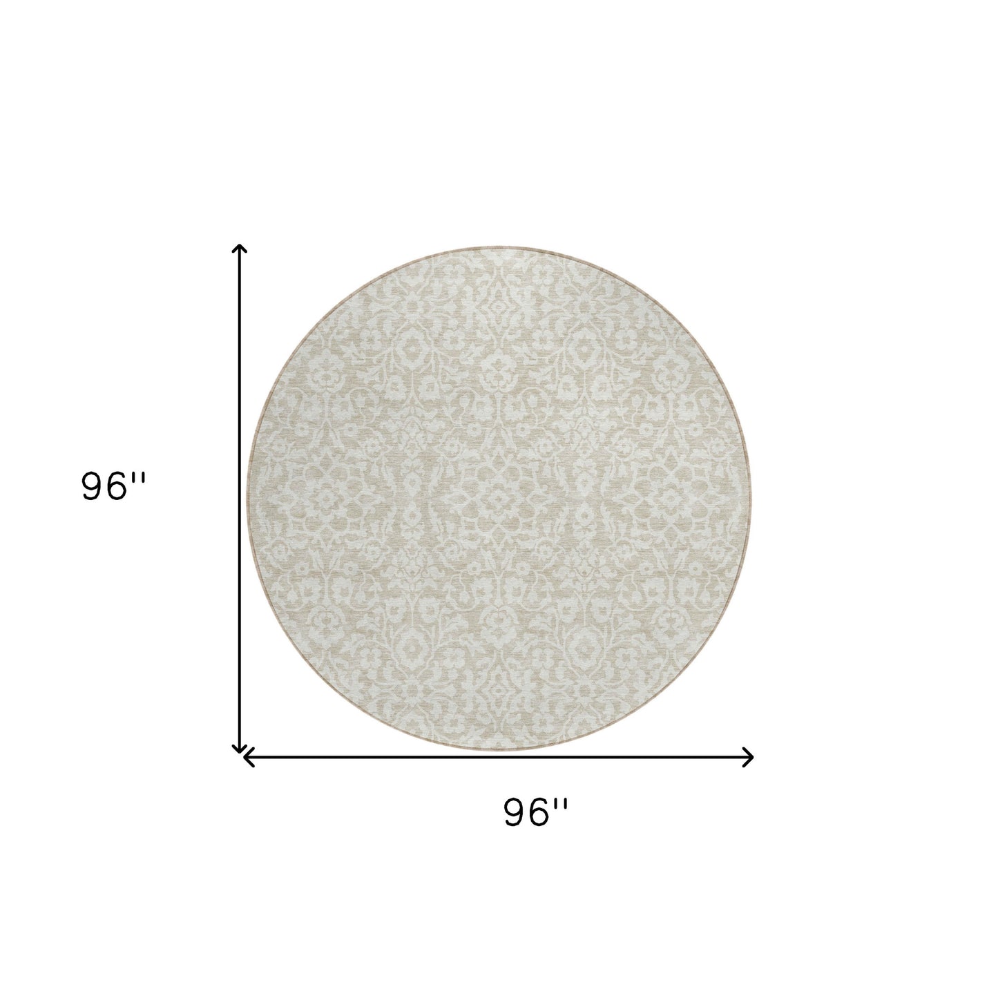 Tabselect Home Line 8' Beige And Ivory Round Damask Washable Indoor Outdoor Area Rug