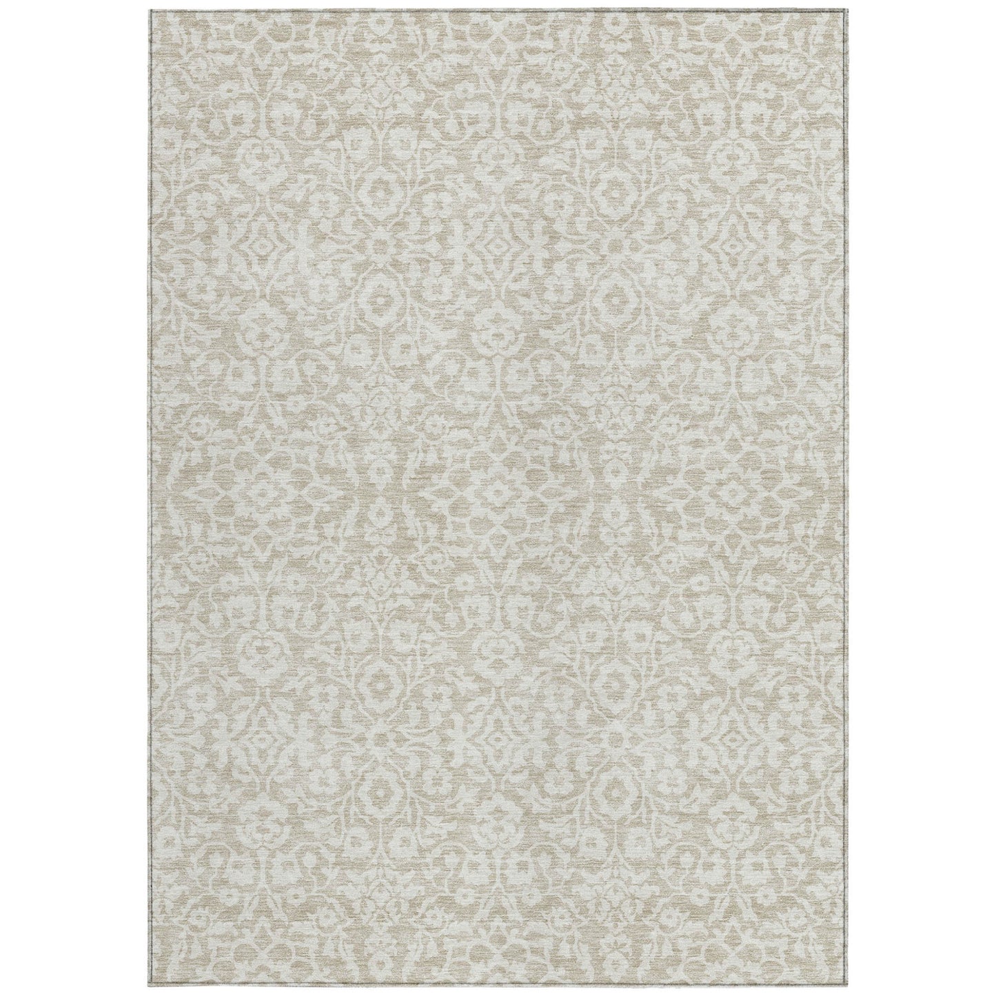 Tabselect Home Line 8' X 10' Beige And Ivory Damask Washable Indoor Outdoor Area Rug