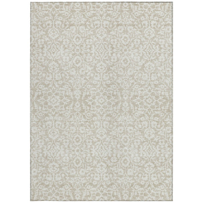 Tabselect Home Line 8' X 10' Beige And Ivory Damask Washable Indoor Outdoor Area Rug
