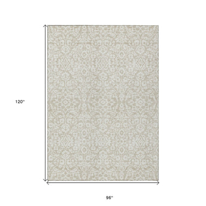 Tabselect Home Line 8' X 10' Beige And Ivory Damask Washable Indoor Outdoor Area Rug