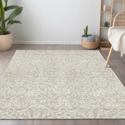 Tabselect Home Line 8' X 10' Beige And Ivory Damask Washable Indoor Outdoor Area Rug