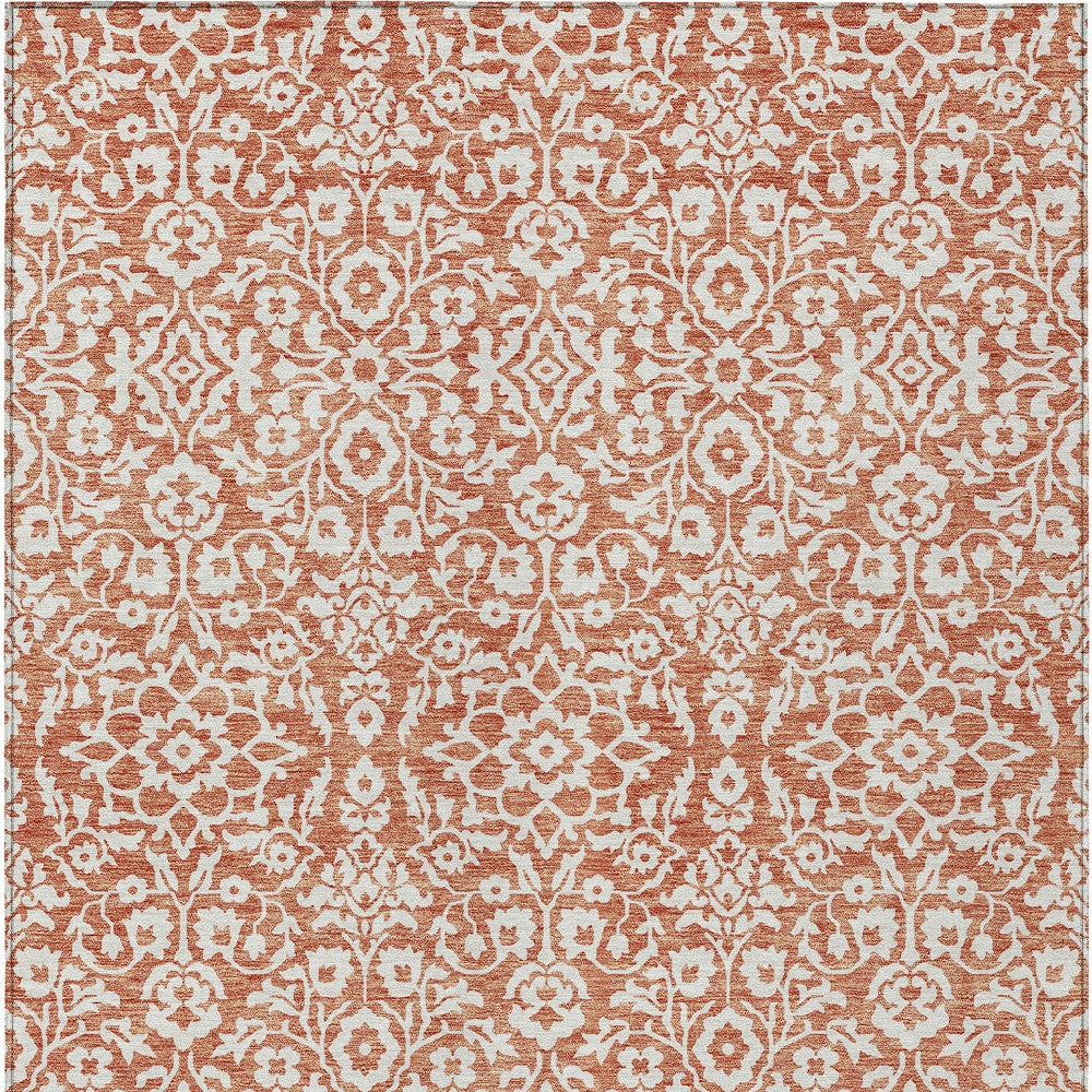 Tabselect Home Line 5' X 8' Coral And Ivory Damask Washable Indoor Outdoor Area Rug
