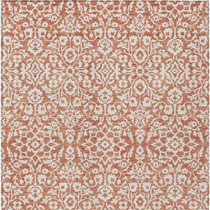 Tabselect Home Line 5' X 8' Coral And Ivory Damask Washable Indoor Outdoor Area Rug