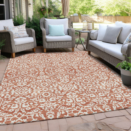 Tabselect Home Line 5' X 8' Coral And Ivory Damask Washable Indoor Outdoor Area Rug