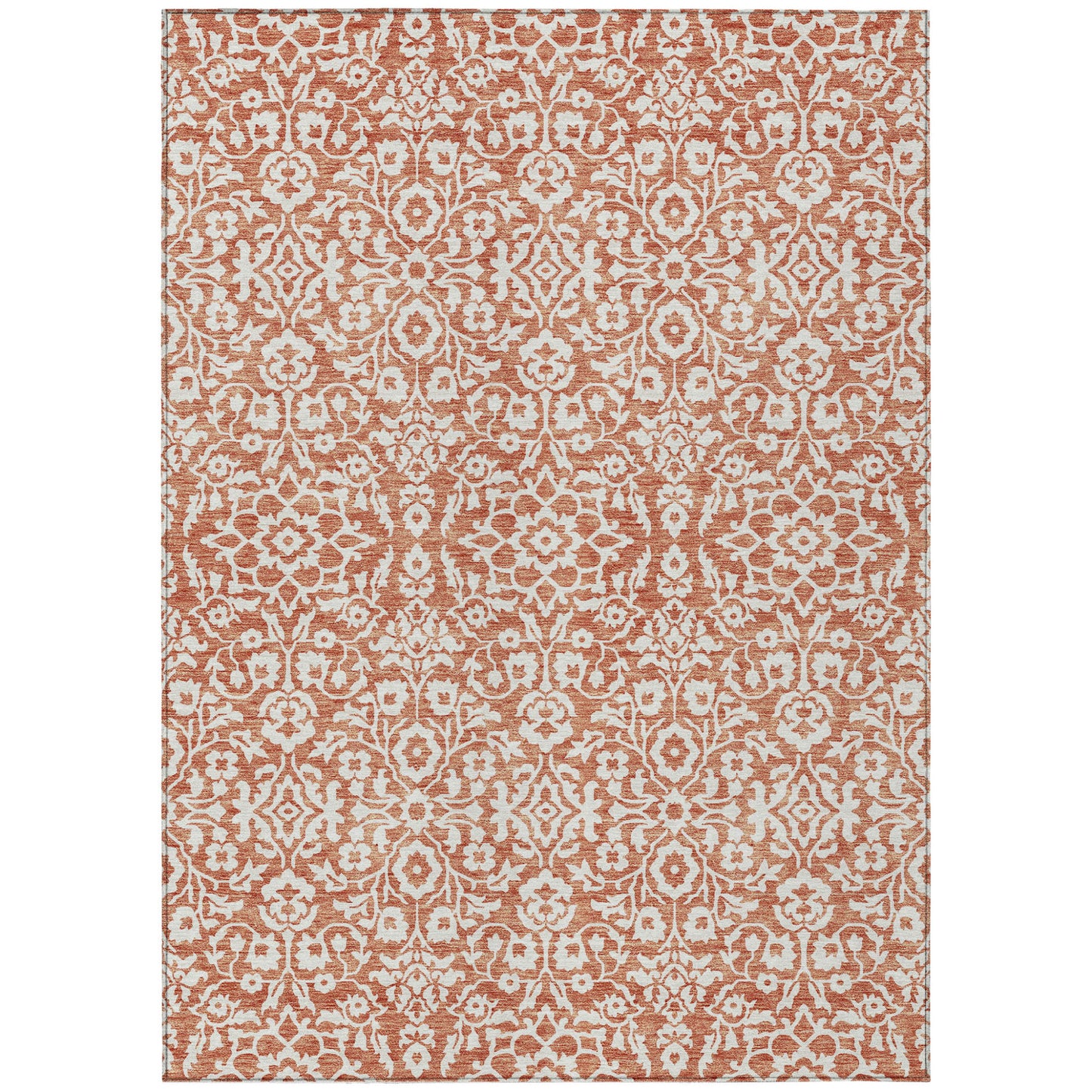 Tabselect Home Line 5' X 8' Coral And Ivory Damask Washable Indoor Outdoor Area Rug