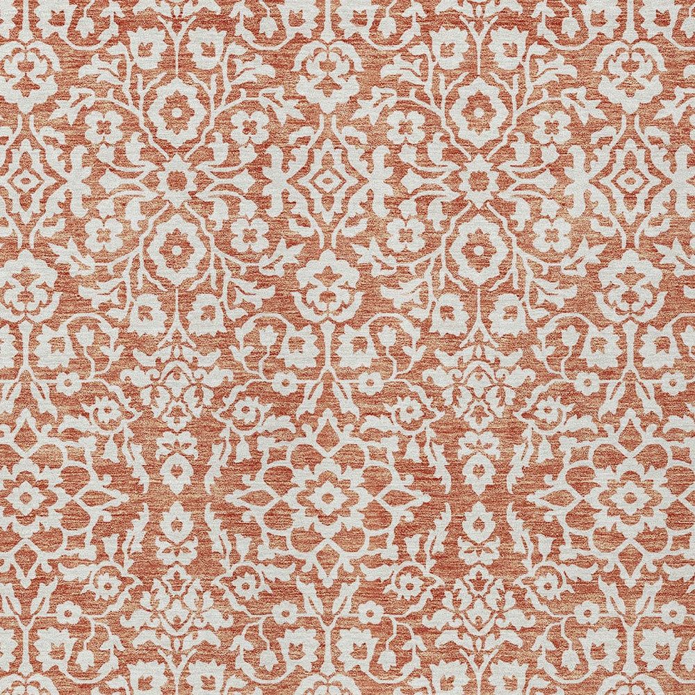 Tabselect Home Line 5' X 8' Coral And Ivory Damask Washable Indoor Outdoor Area Rug