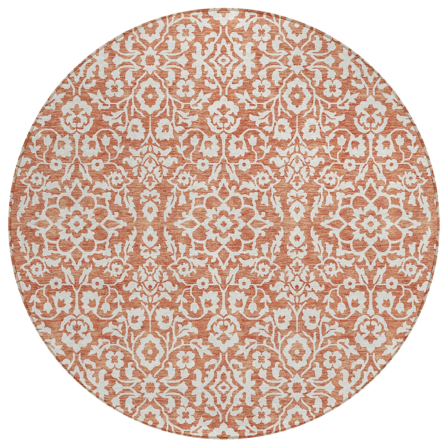 Tabselect Home Line 8' Coral And Ivory Round Damask Washable Indoor Outdoor Area Rug