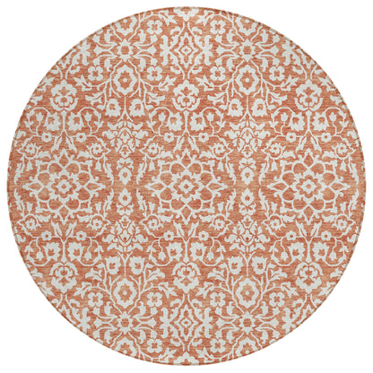 Tabselect Home Line 8' Coral And Ivory Round Damask Washable Indoor Outdoor Area Rug
