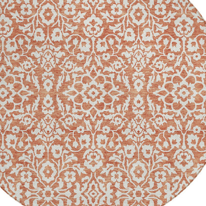 Tabselect Home Line 8' Coral And Ivory Round Damask Washable Indoor Outdoor Area Rug