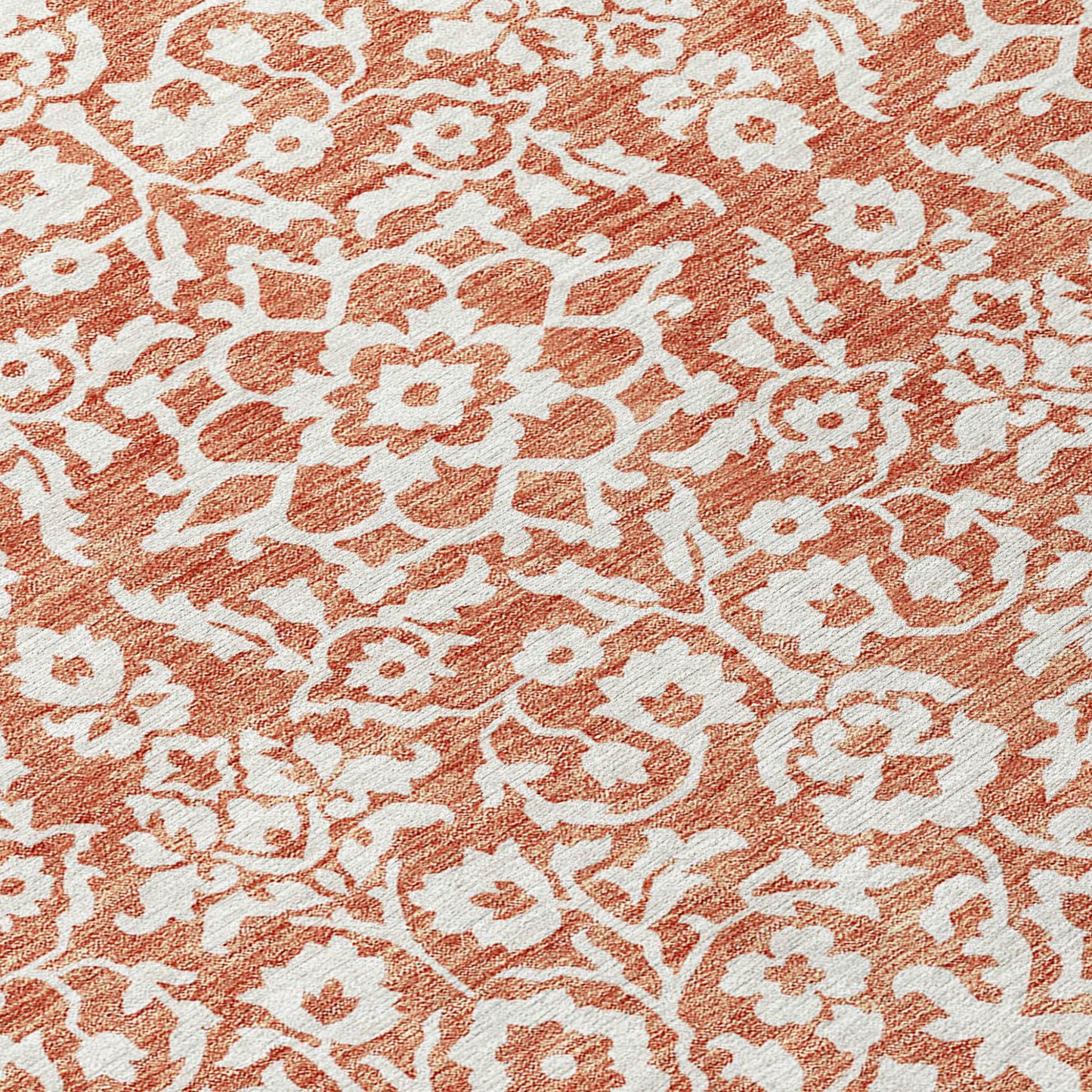 Tabselect Home Line 8' Coral And Ivory Round Damask Washable Indoor Outdoor Area Rug
