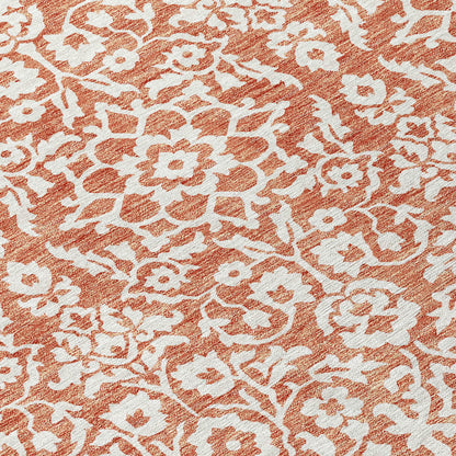 Tabselect Home Line 8' Coral And Ivory Round Damask Washable Indoor Outdoor Area Rug