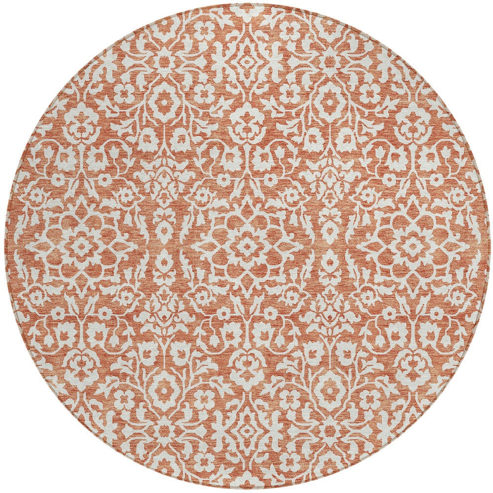 Tabselect Home Line 8' Coral And Ivory Round Damask Washable Indoor Outdoor Area Rug
