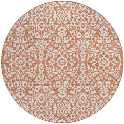 Tabselect Home Line 8' Coral And Ivory Round Damask Washable Indoor Outdoor Area Rug