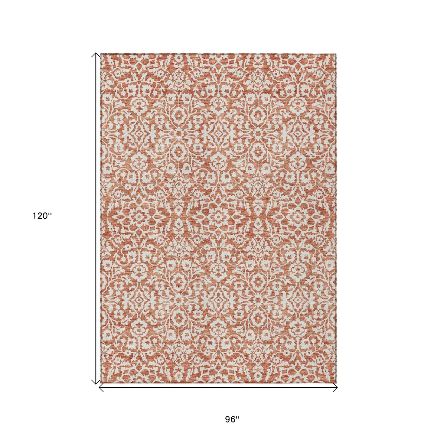Tabselect Home Line 8' X 10' Coral And Ivory Damask Washable Indoor Outdoor Area Rug