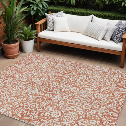 Tabselect Home Line 8' X 10' Coral And Ivory Damask Washable Indoor Outdoor Area Rug