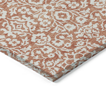 Tabselect Home Line 8' X 10' Coral And Ivory Damask Washable Indoor Outdoor Area Rug