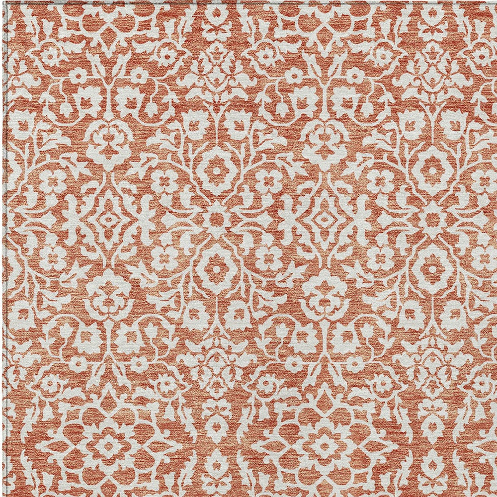 Tabselect Home Line 8' X 10' Coral And Ivory Damask Washable Indoor Outdoor Area Rug
