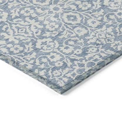 Tabselect Home Line 5' X 8' Denim Blue And Ivory Damask Washable Indoor Outdoor Area Rug