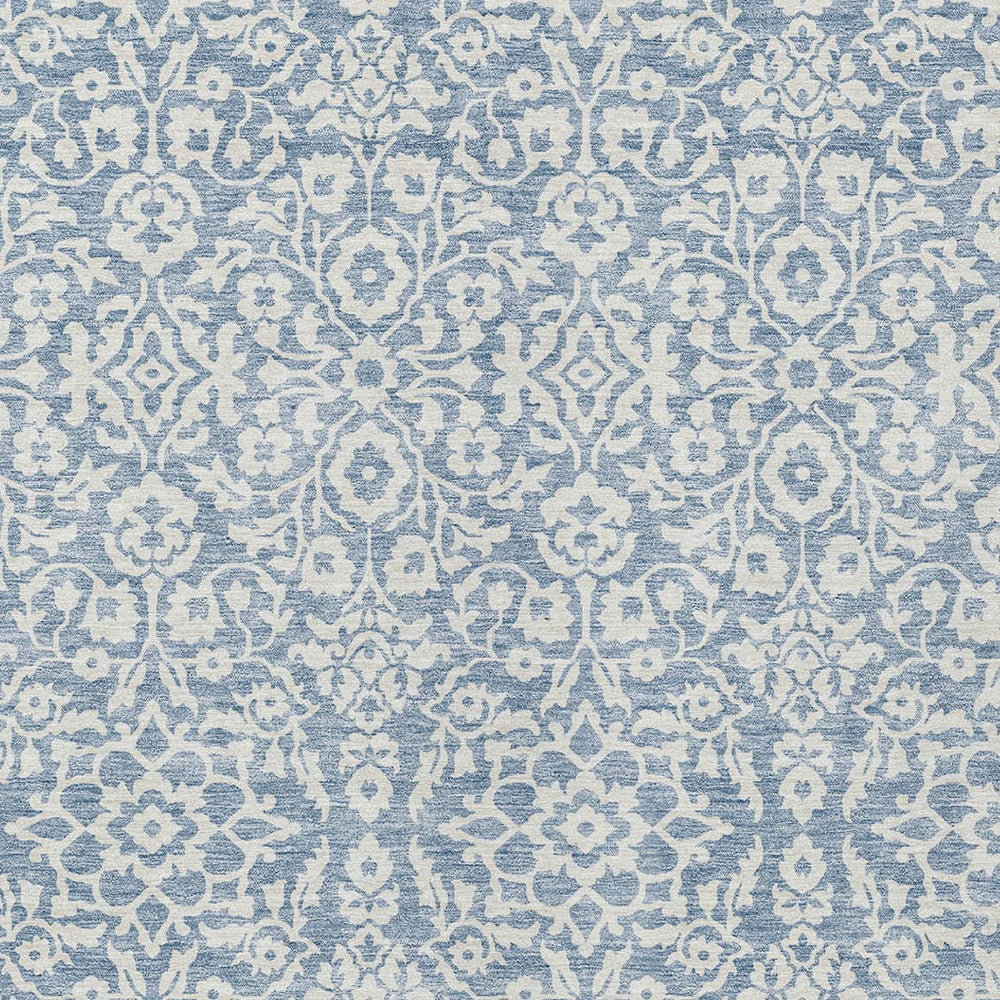 Tabselect Home Line 5' X 8' Denim Blue And Ivory Damask Washable Indoor Outdoor Area Rug