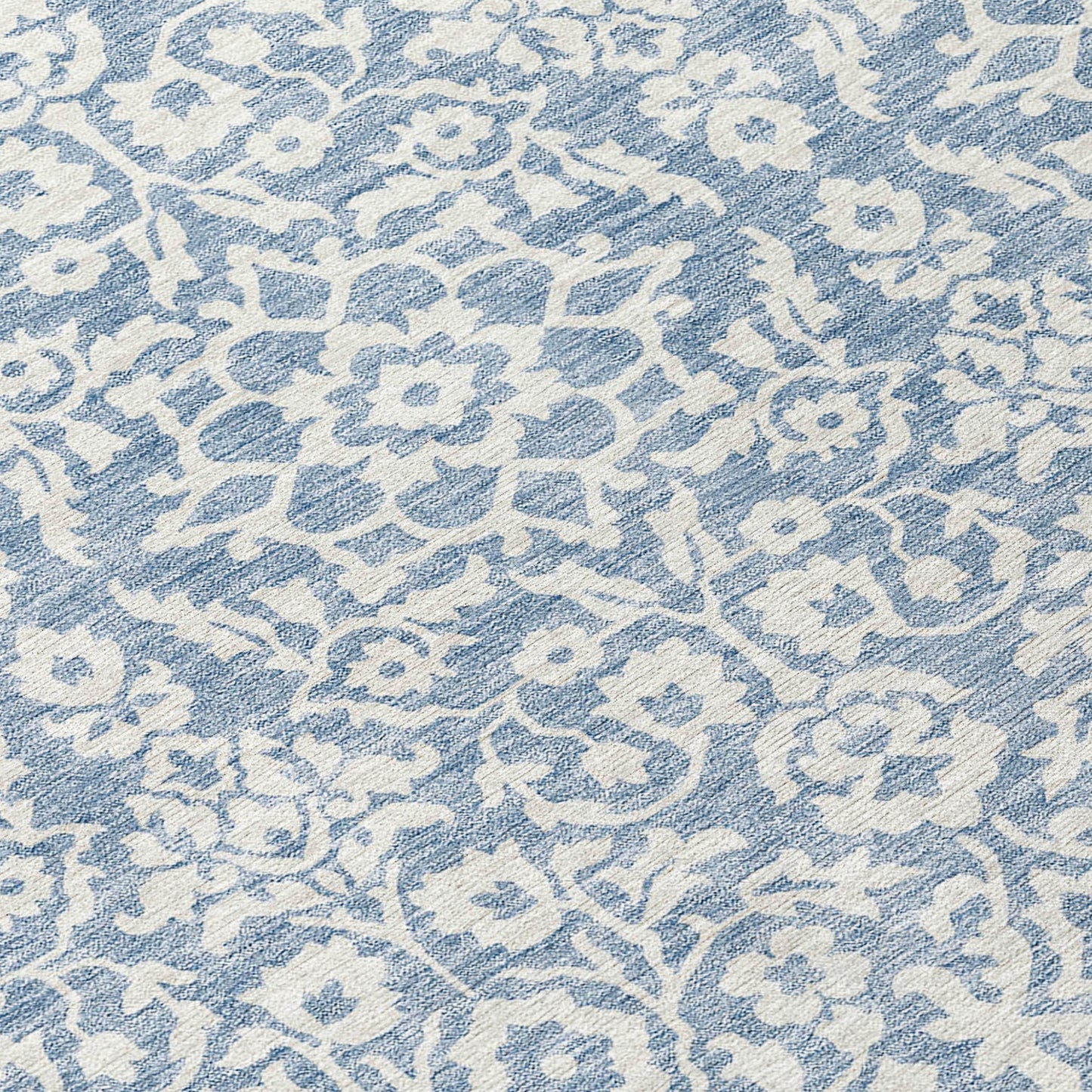 Tabselect Home Line 8' Denim Blue And Ivory Round Damask Washable Indoor Outdoor Area Rug