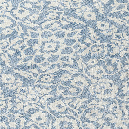 Tabselect Home Line 8' Denim Blue And Ivory Round Damask Washable Indoor Outdoor Area Rug