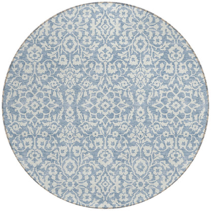 Tabselect Home Line 8' Denim Blue And Ivory Round Damask Washable Indoor Outdoor Area Rug