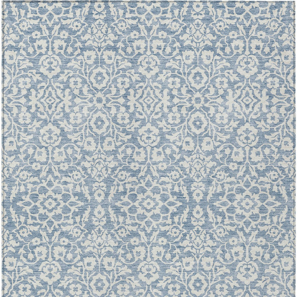 Tabselect Home Line 8' X 10' Denim Blue And Ivory Damask Washable Indoor Outdoor Area Rug