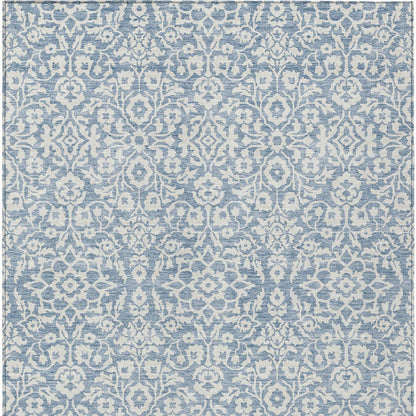 Tabselect Home Line 8' X 10' Denim Blue And Ivory Damask Washable Indoor Outdoor Area Rug