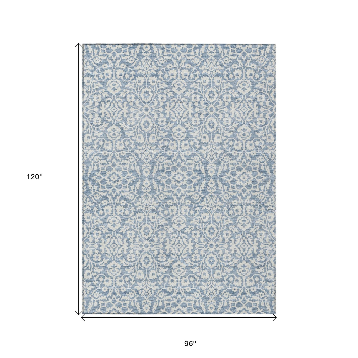 Tabselect Home Line 8' X 10' Denim Blue And Ivory Damask Washable Indoor Outdoor Area Rug