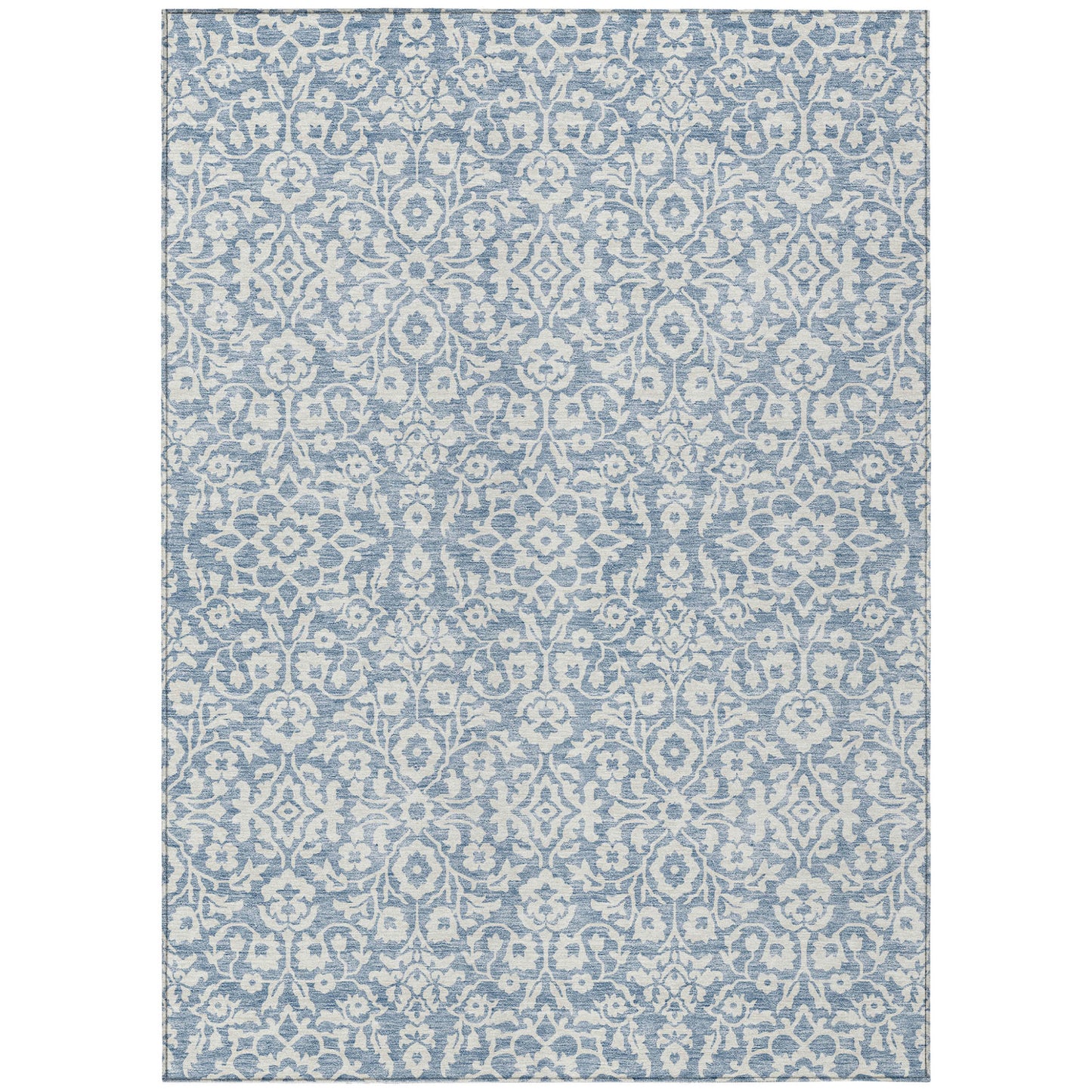 Tabselect Home Line 8' X 10' Denim Blue And Ivory Damask Washable Indoor Outdoor Area Rug