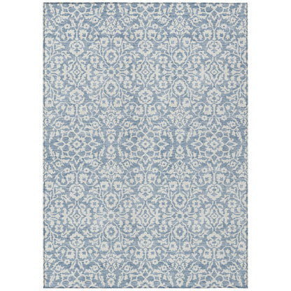 Tabselect Home Line 8' X 10' Denim Blue And Ivory Damask Washable Indoor Outdoor Area Rug