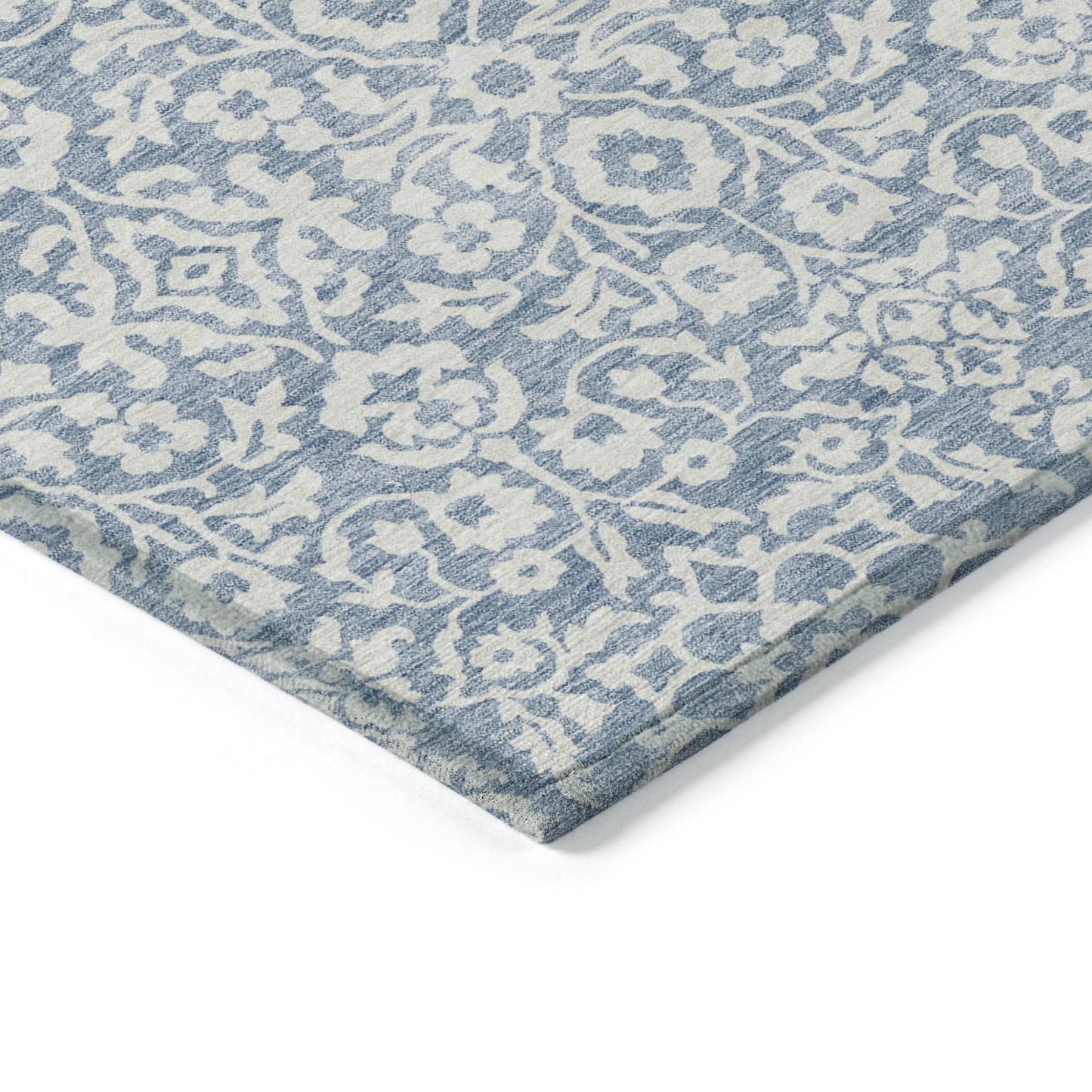 Tabselect Home Line 8' X 10' Denim Blue And Ivory Damask Washable Indoor Outdoor Area Rug