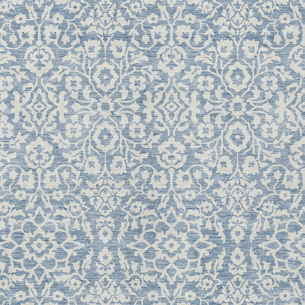 Tabselect Home Line 8' X 10' Denim Blue And Ivory Damask Washable Indoor Outdoor Area Rug