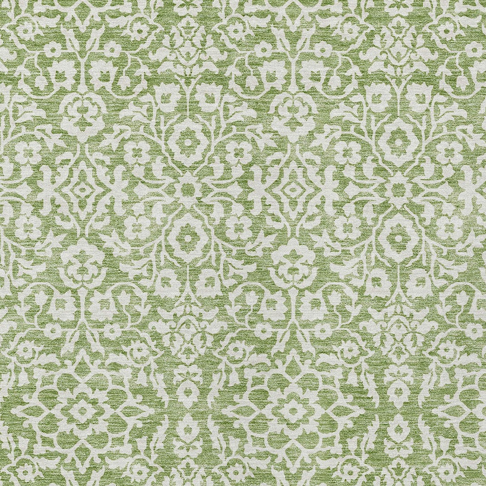 Tabselect Home Line 5' X 8' Green And Ivory Damask Washable Indoor Outdoor Area Rug