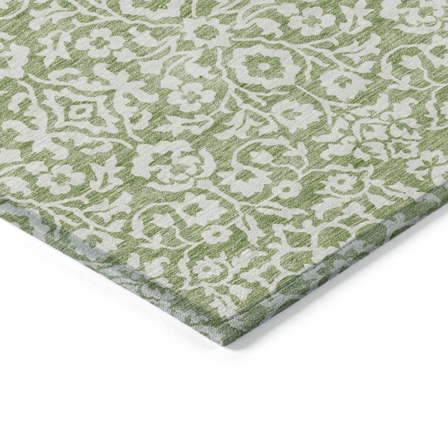 Tabselect Home Line 5' X 8' Green And Ivory Damask Washable Indoor Outdoor Area Rug