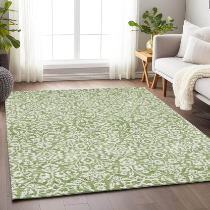 Tabselect Home Line 5' X 8' Green And Ivory Damask Washable Indoor Outdoor Area Rug