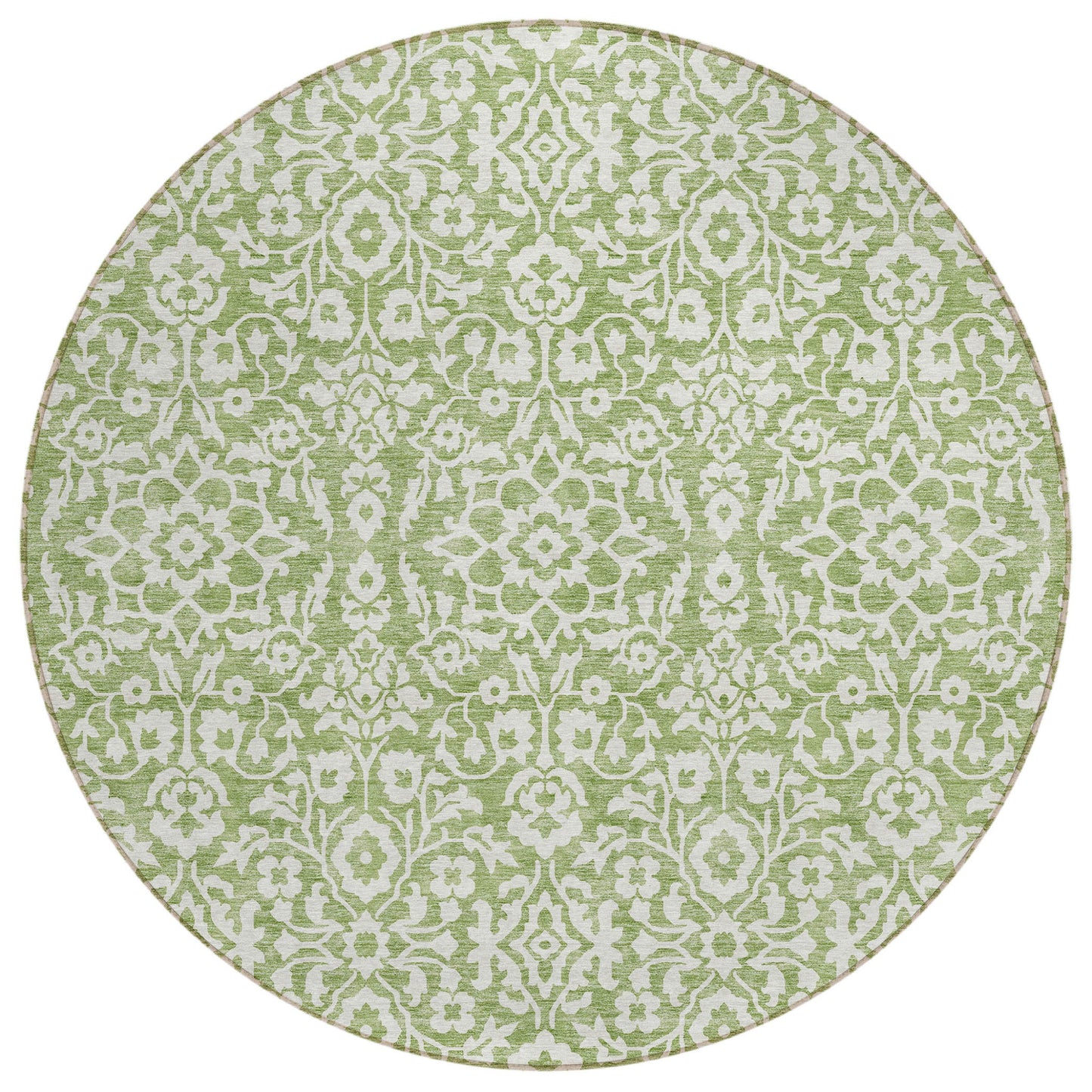 Tabselect Home Line 8' Green And Ivory Round Damask Washable Indoor Outdoor Area Rug