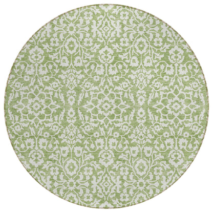 Tabselect Home Line 8' Green And Ivory Round Damask Washable Indoor Outdoor Area Rug