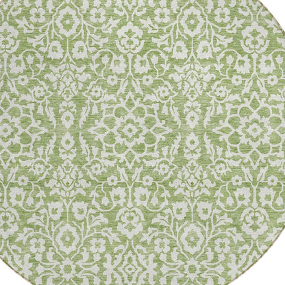 Tabselect Home Line 8' Green And Ivory Round Damask Washable Indoor Outdoor Area Rug