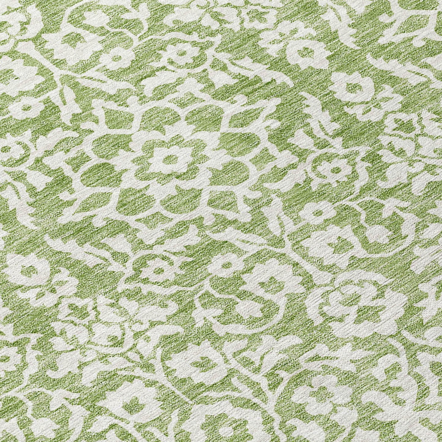 Tabselect Home Line 8' Green And Ivory Round Damask Washable Indoor Outdoor Area Rug