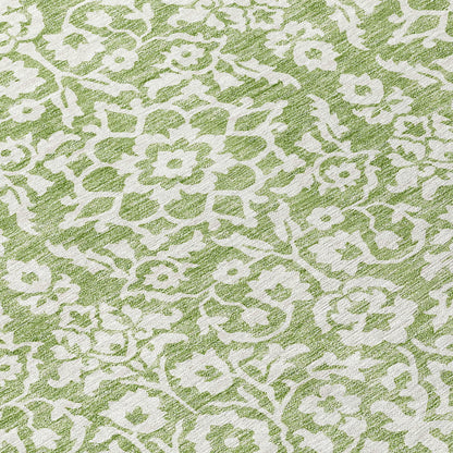 Tabselect Home Line 8' Green And Ivory Round Damask Washable Indoor Outdoor Area Rug