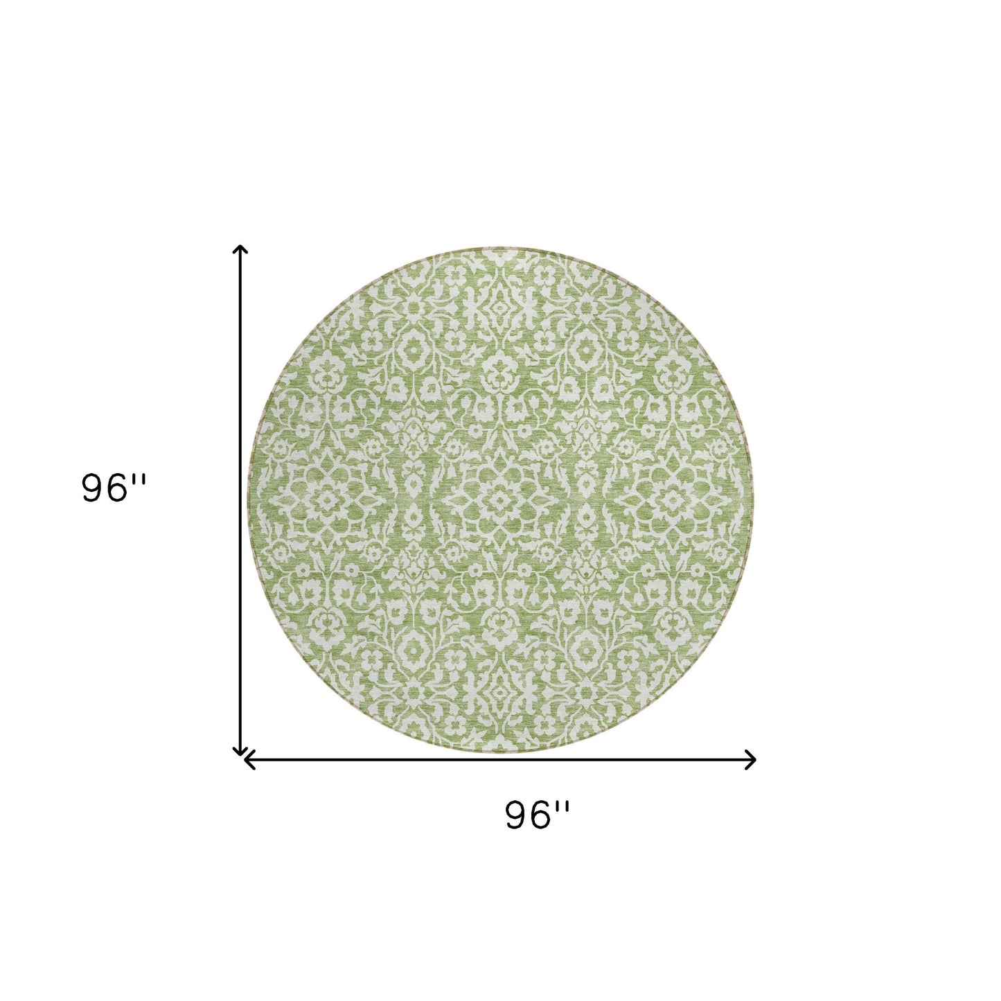 Tabselect Home Line 8' Green And Ivory Round Damask Washable Indoor Outdoor Area Rug