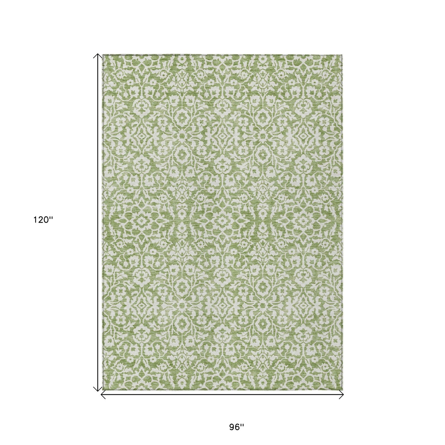 Tabselect Home Line 8' X 10' Green And Ivory Damask Washable Indoor Outdoor Area Rug