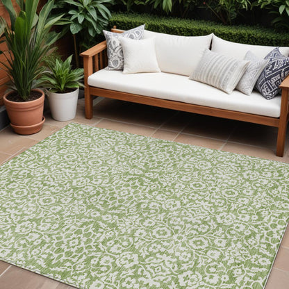 Tabselect Home Line 8' X 10' Green And Ivory Damask Washable Indoor Outdoor Area Rug