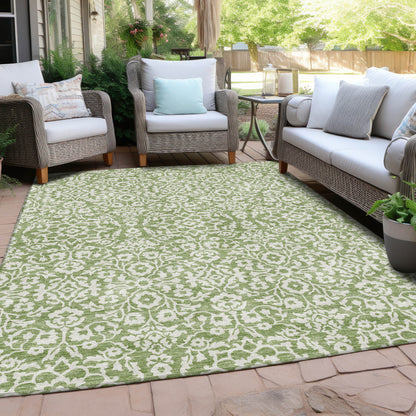 Tabselect Home Line 8' X 10' Green And Ivory Damask Washable Indoor Outdoor Area Rug