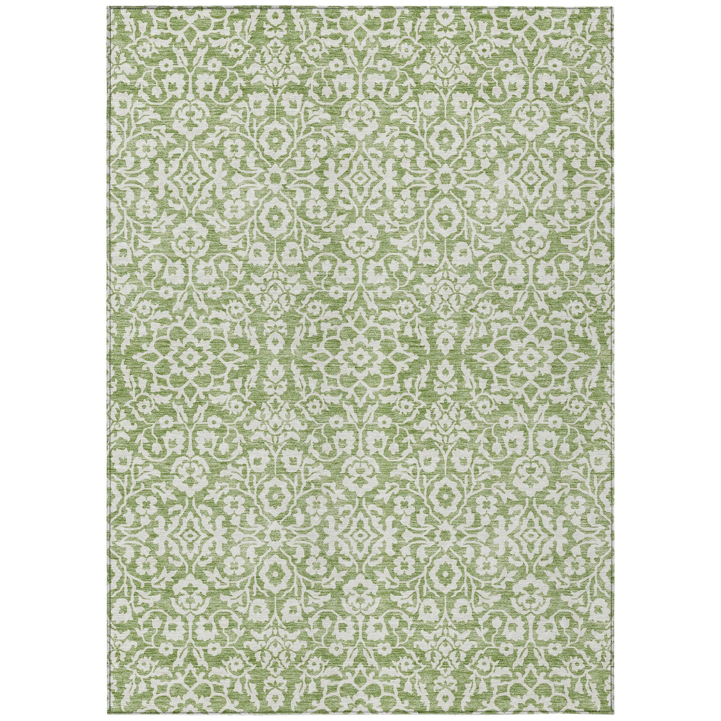 Tabselect Home Line 8' X 10' Green And Ivory Damask Washable Indoor Outdoor Area Rug
