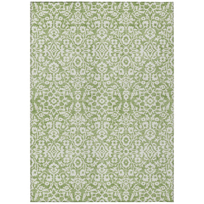 Tabselect Home Line 8' X 10' Green And Ivory Damask Washable Indoor Outdoor Area Rug